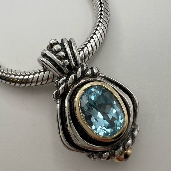 16” Vintage Sterling Silver Chunky Necklace with Blue Gemstone Pendant - Picture 2 of 14